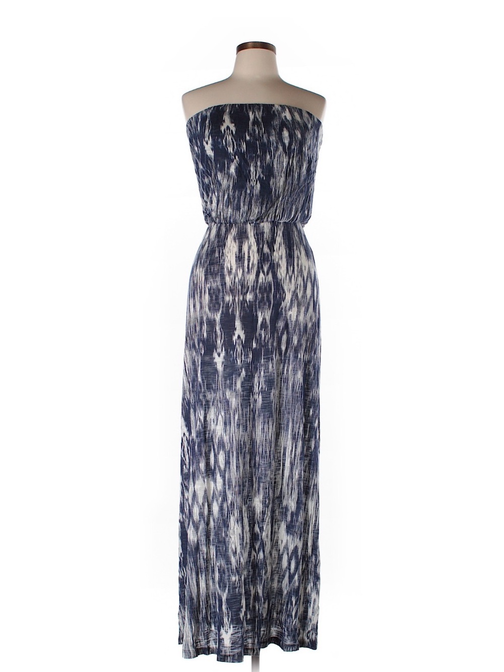 Velvet Strapless Navy and White Printed Maxi Dress